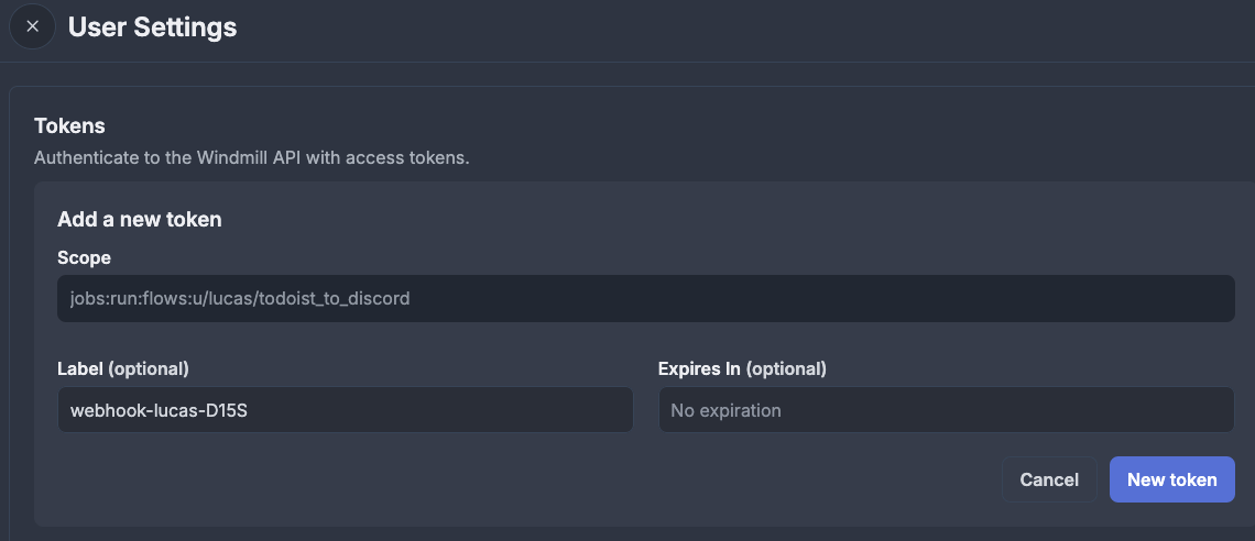 Creating a new Windmill token